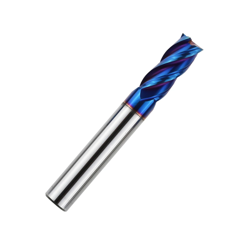 Hd1a5b3efbafe4e20bc96fb170010f29dR Solid Carbide End Mill 4 Flute Blue Coating Milling Cutter for Hrc65 Hardened Steel Machining